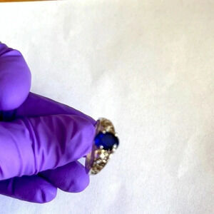 925 marked sterling blue sapphire & clear CZ Ring size 6